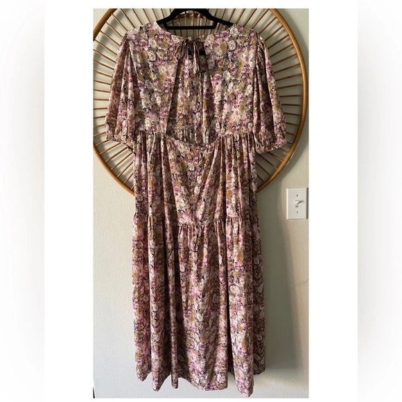 En Saison Jocelyn Floral Midi Dress Open Back Tiered Pink Size Small - Picture 2 of 10